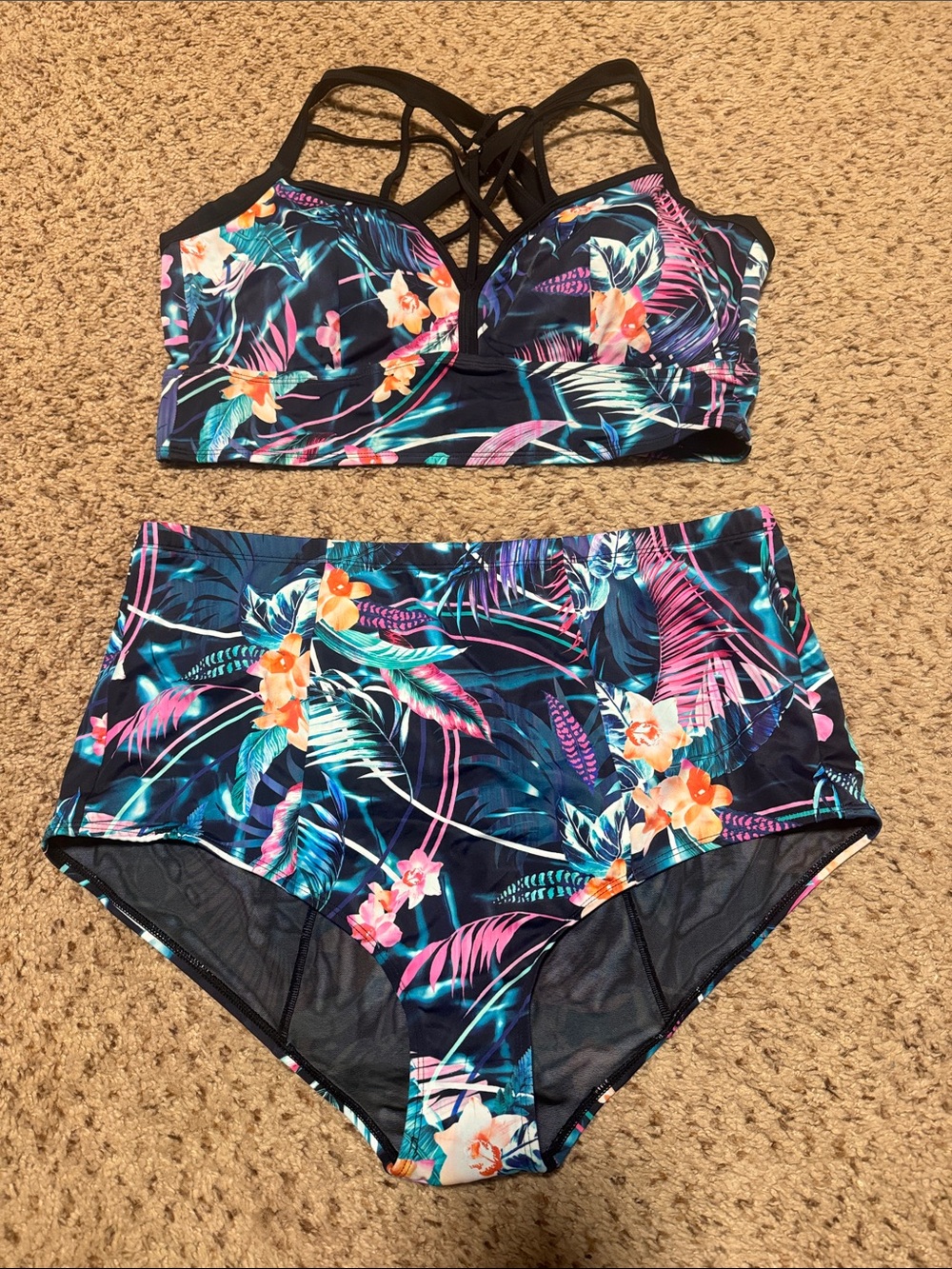 torrid Navy Tropical Floral Strappy Bikini Set